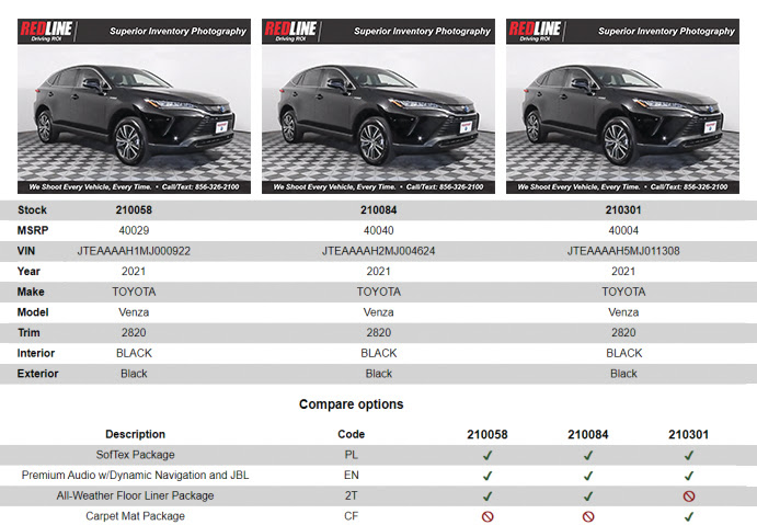 screenshot of redline inventory library